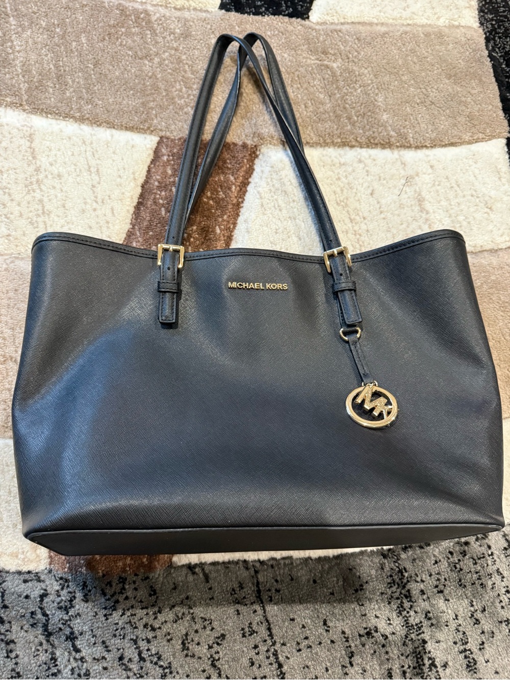 Michael Kors Black Saffiano Tote with Gold Accents